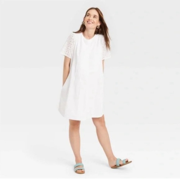 The Nines by Hatched All White‎ Jersey Eyelet Sleeve Dress - Picture 1 of 5